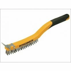 ROUGHNECK Brass Wire Brush Soft Grip With Scraper 355mm (14in) - 3 Row ROU52034